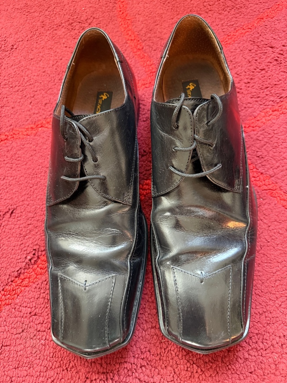 Stacy Adams Men's Black Leather Square-Toe Derby Shoes sz 12